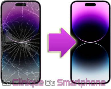 Changement bloc écran cassé, fissuré Iphone 14 Pro Max à Lyon Cours Vitton
