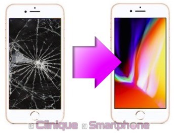 Changement bloc écran cassé, fissuré iPhone 8 à Lyon 69006